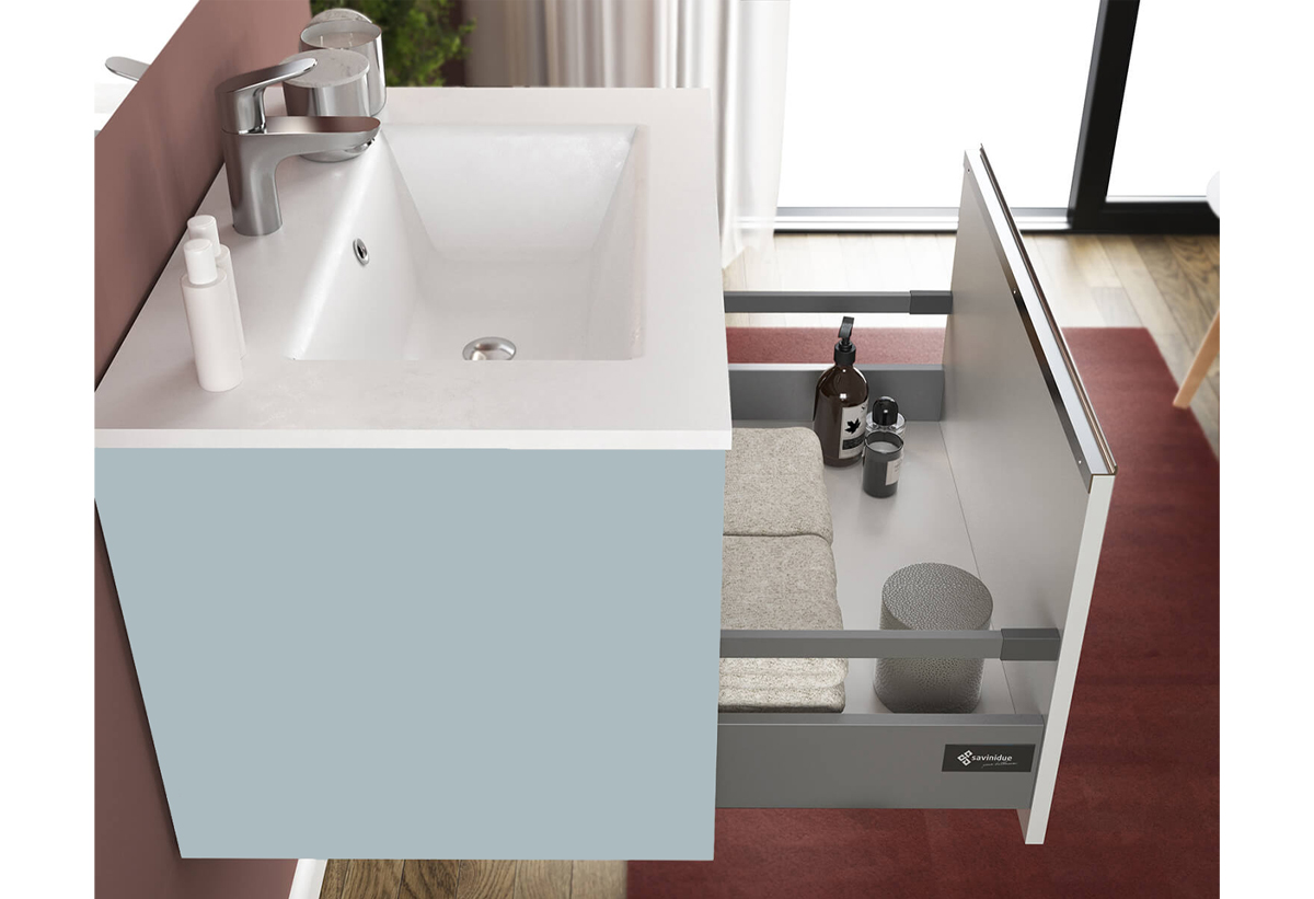 Απεικονίζεται ο πάγκος και ο νιπτήρας του επίπλου μπάνιου